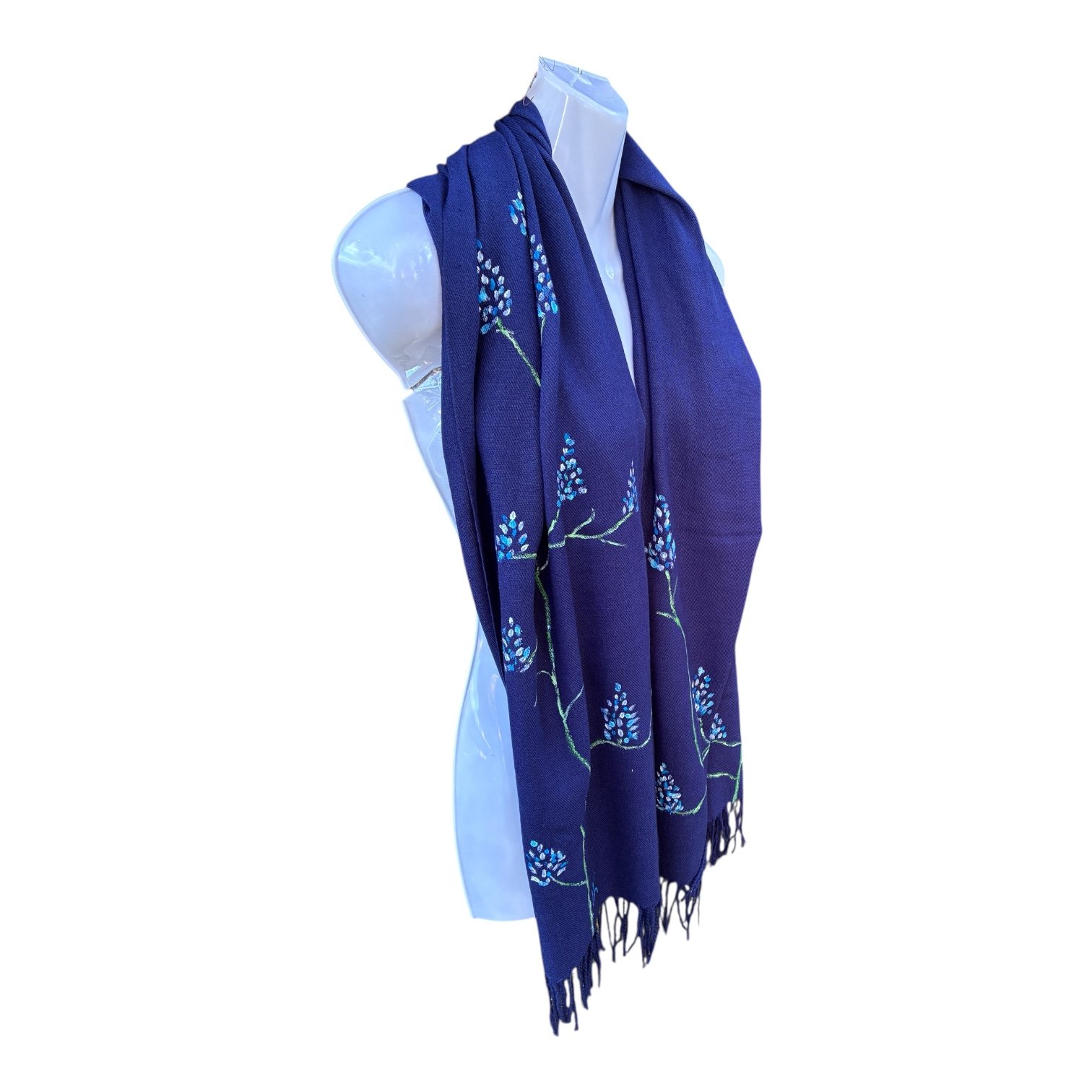 Bufanda azul marino pintada a mano - Imagen 2