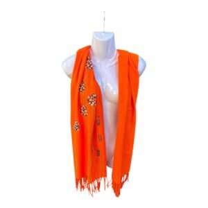 Bufanda chal naranja pintado a mano