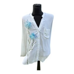 Camisa de algodón blanca pintada a mano