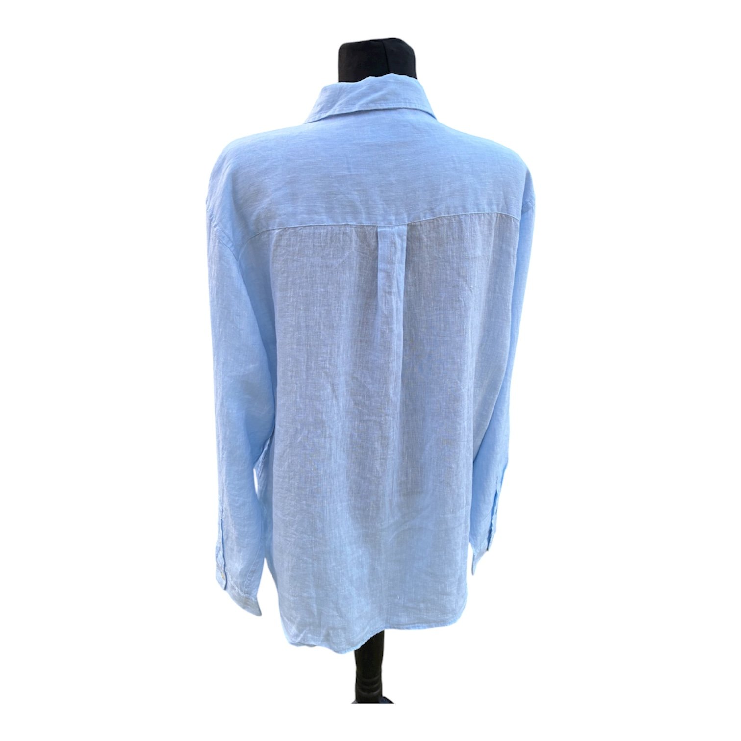 Camisa de lino azul con dos hojas pintadas a mano - Imagen 2