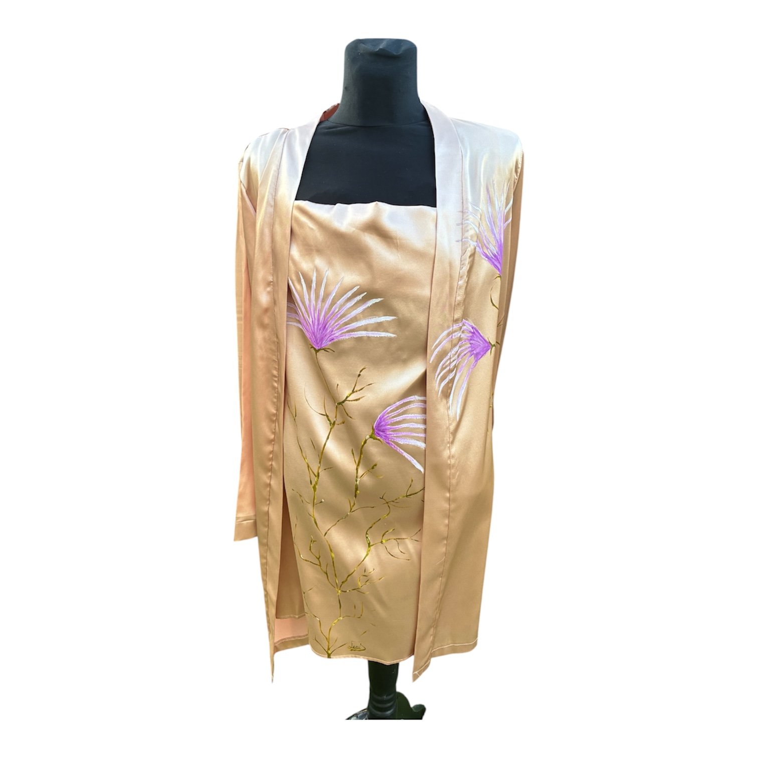 Conjunto camisón y bata de satrén rosa