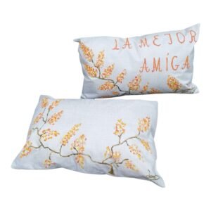 Conjunto de dos cojines con dedicatoria pintados a mano