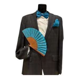 Conjunto pajarita, gemelos, pañuelo y abanico pintado a mano