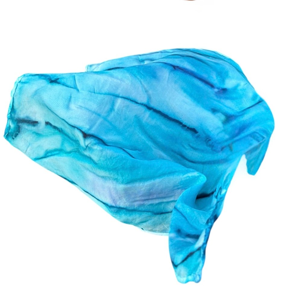 Conjunto pajarita, gemelos y pañuelo de seda natural azul pintado a mano - Imagen 2