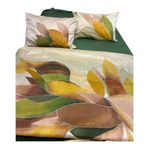 Conjunto plaid para los pies de la cama y dos cojines de seda salvaje pintado a mano