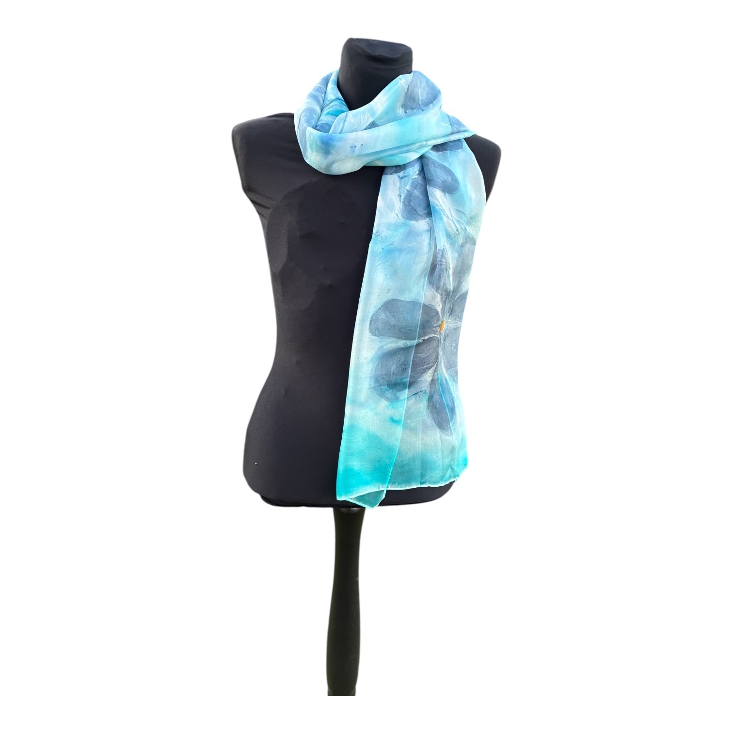 Fular con flores de seda natural pintado a mano - Imagen 3