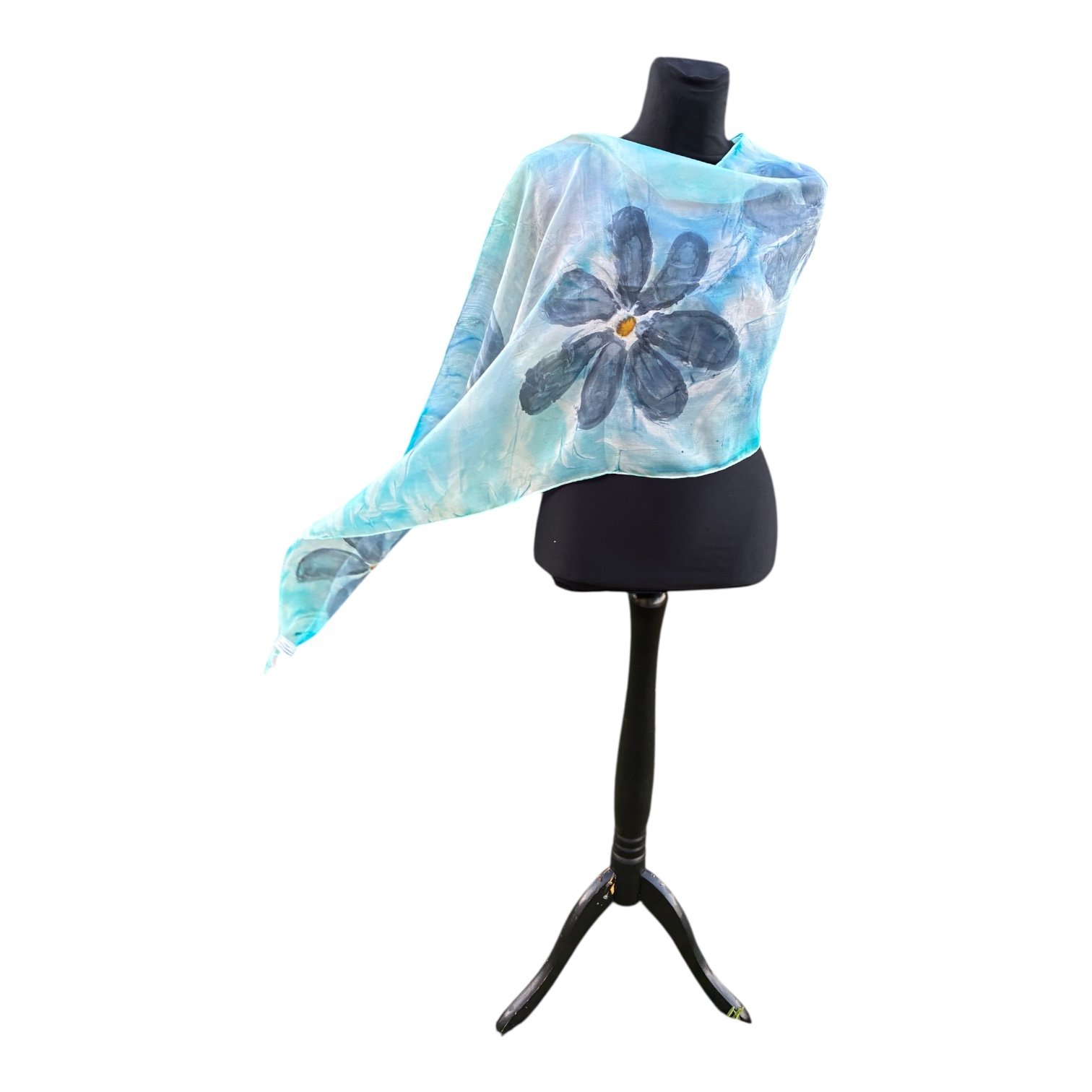 Fular con flores de seda natural pintado a mano - Imagen 2