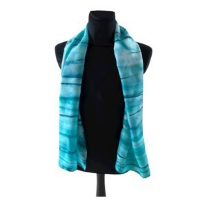 Fular de seda natural azul pintado a mano