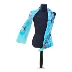 Fular de seda natural tonos azules pintado a mano