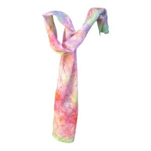 Fular verde  y fucsia e seda natural pintado a mano