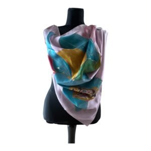 Pañuelo con dorado de seda natural pintado a mano