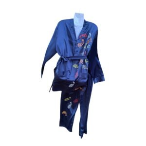 Pijama saten azul marino pintado a mano