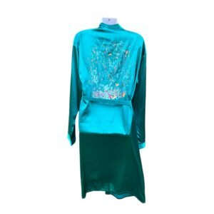 Pijama satén azul petroleo pintado a mano en espalda