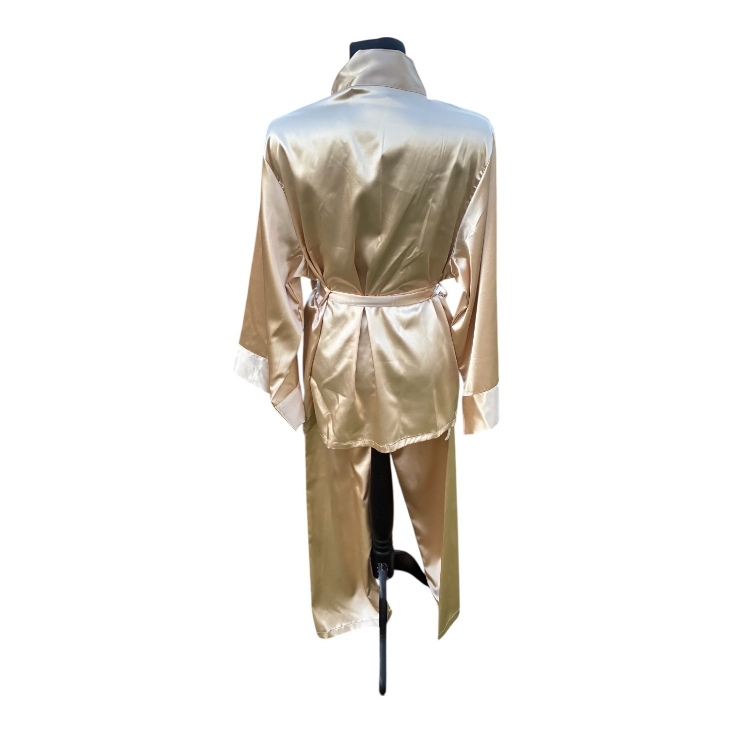 Pijama de satén beis pintado a mano - Imagen 2