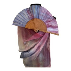 Conjunto fular con abanico bicolor pintado a mano