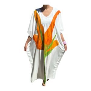Vestido largo blanco pintado a mano