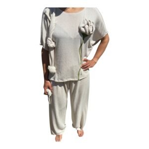 Conjunto jersey oversize y pantalón de punto pintado a mano