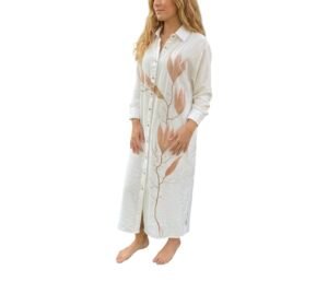 Vestido camisero largo blanco pintado a mano