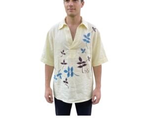 Camisa lino con estampado botánico pintado a mano