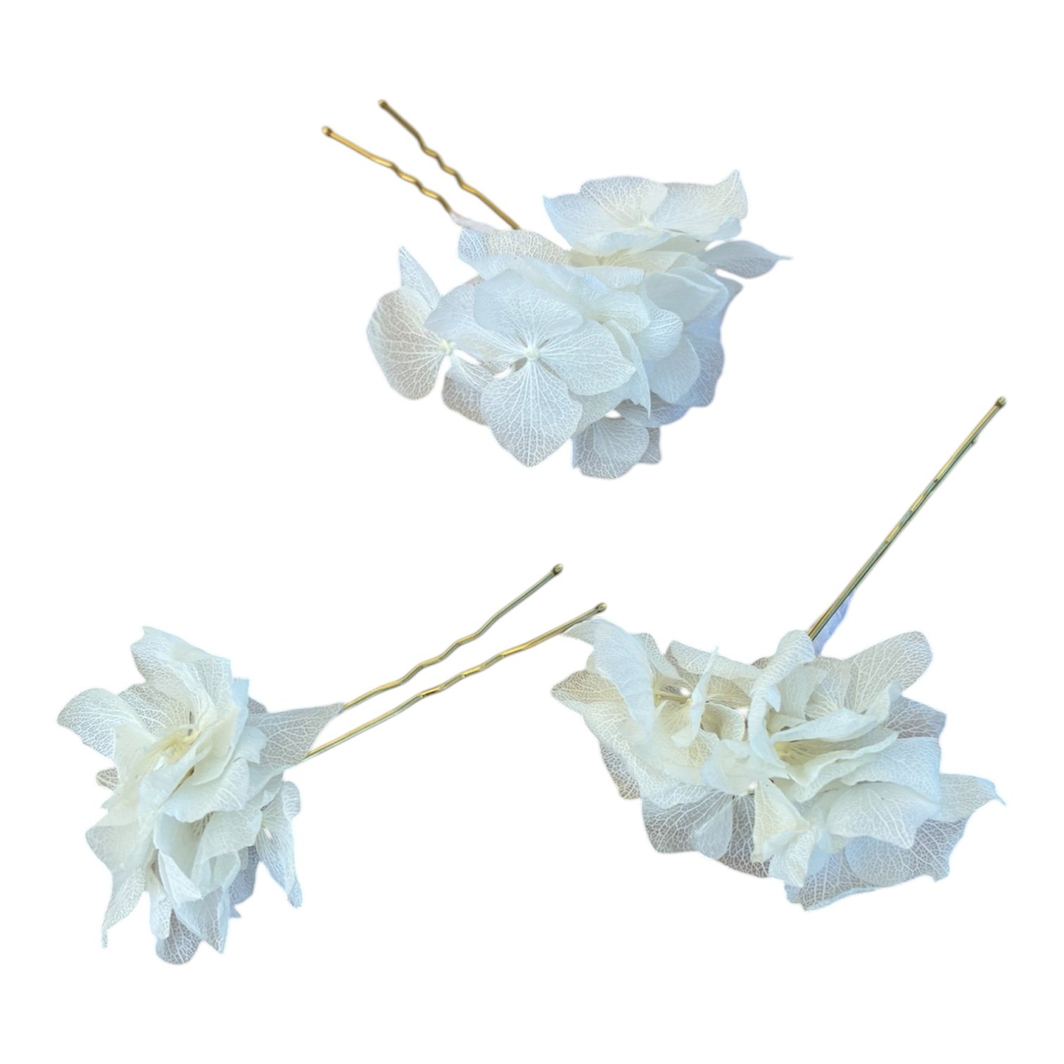 Pack de tres horquillas de flor natural preservada blanca